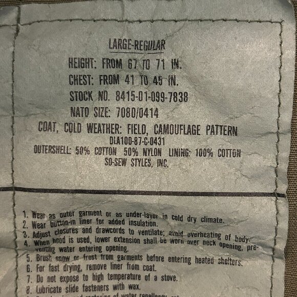 Camo Cold Weather Field Jacket Men’s Size Large Regular - Picture 3 of 8